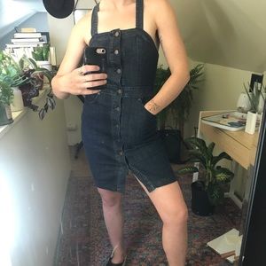 Denim button front apron dress